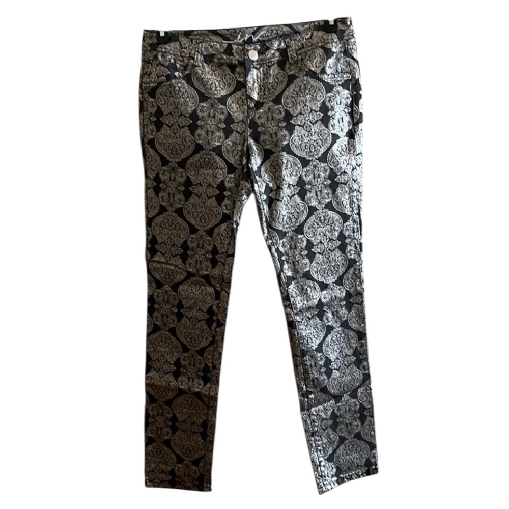 INC International Concepts size 10 black & silver metallic print jeans